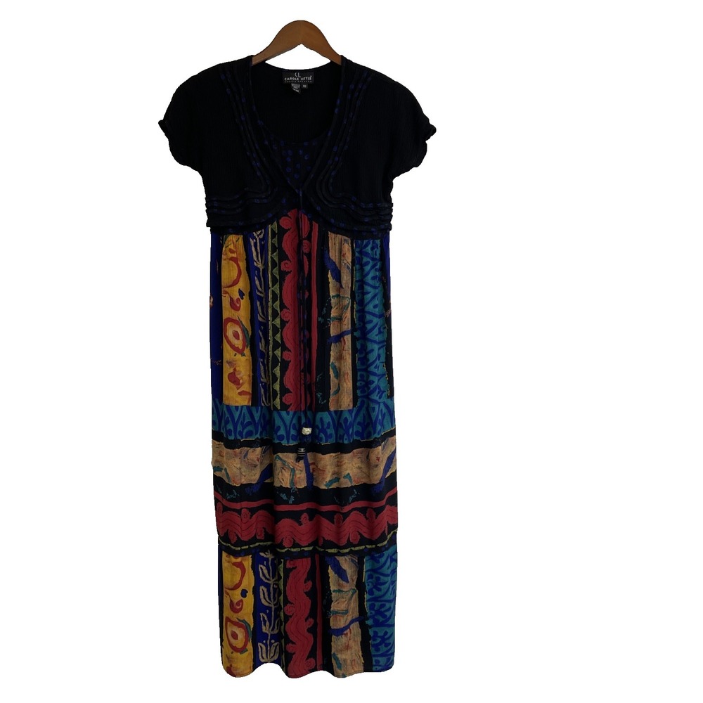 Vtg Carole little Petites Dresses size10 Black/red Aztec Abstract Boho‎ Chic USA